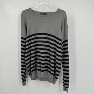 Woolovers Womens Sweater Size M Striped Gray‎ Black Breton Core Minimalist
